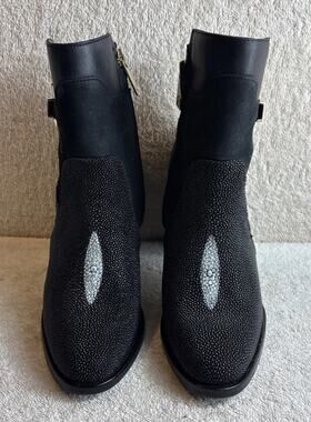 Franco Cuadra black cowgirl stingray leather ankle boots Size 6 Mex. 23 M 48697
